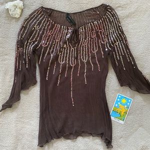BCBGMaxazria peasant top with sequin detail size S